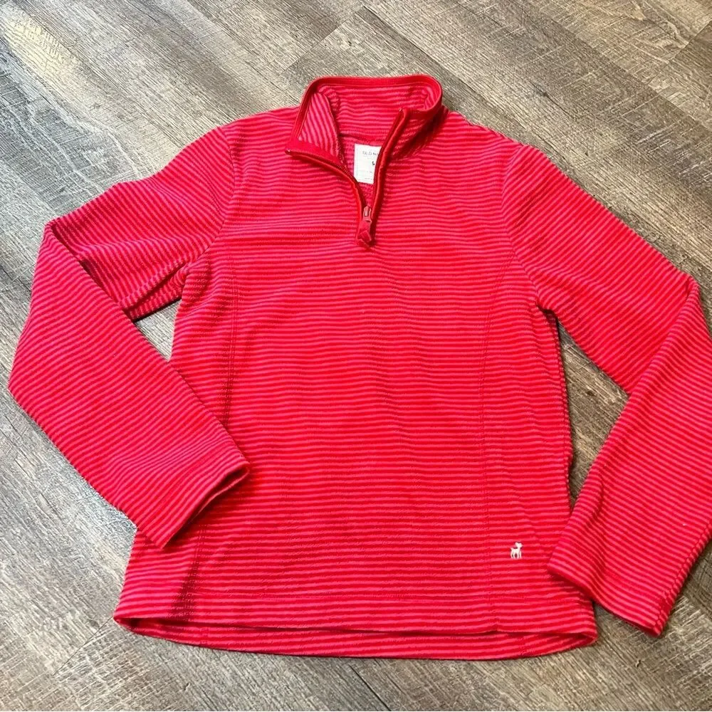 Old Navy Girls XL 14-16 Red Pink Stripe Quarter Zip Fleece Pullover Sweater